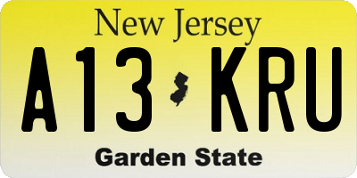 NJ license plate A13KRU