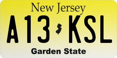 NJ license plate A13KSL