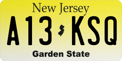 NJ license plate A13KSQ