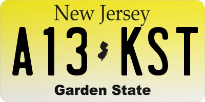 NJ license plate A13KST