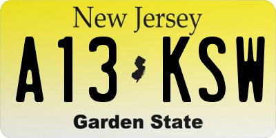 NJ license plate A13KSW