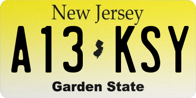 NJ license plate A13KSY