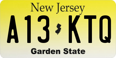 NJ license plate A13KTQ