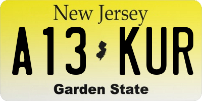 NJ license plate A13KUR
