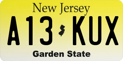 NJ license plate A13KUX