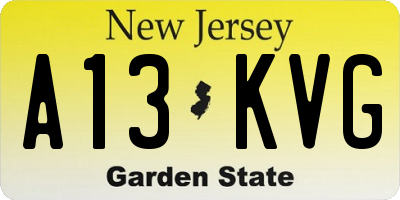 NJ license plate A13KVG