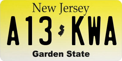 NJ license plate A13KWA