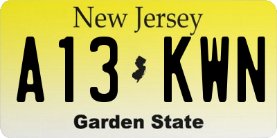 NJ license plate A13KWN