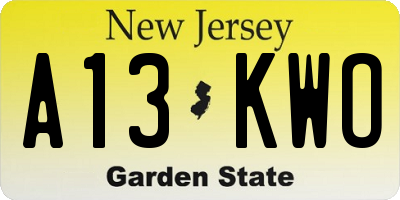NJ license plate A13KWO
