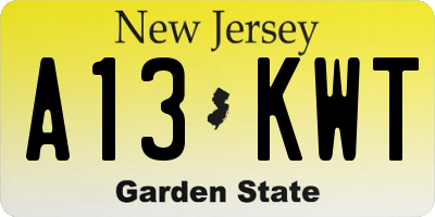 NJ license plate A13KWT