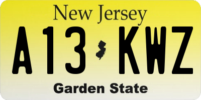 NJ license plate A13KWZ