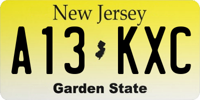 NJ license plate A13KXC