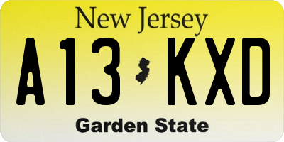 NJ license plate A13KXD