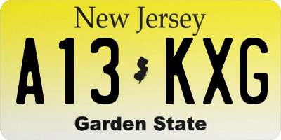 NJ license plate A13KXG