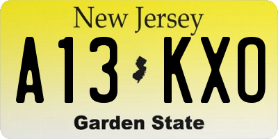 NJ license plate A13KXO