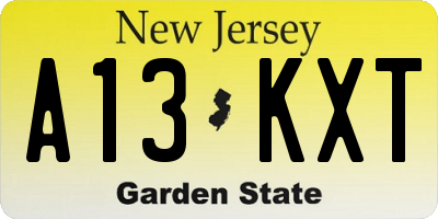 NJ license plate A13KXT