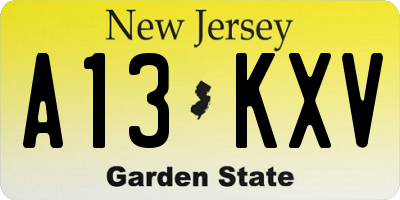 NJ license plate A13KXV