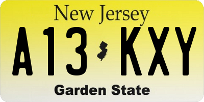 NJ license plate A13KXY