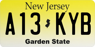 NJ license plate A13KYB