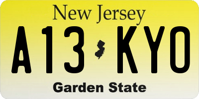NJ license plate A13KYO