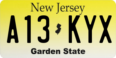 NJ license plate A13KYX