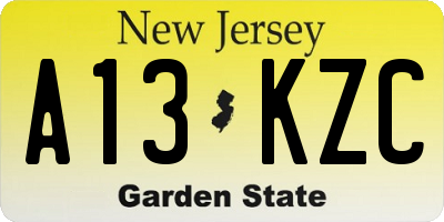 NJ license plate A13KZC