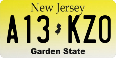 NJ license plate A13KZO