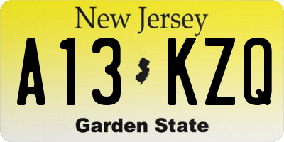 NJ license plate A13KZQ