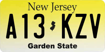 NJ license plate A13KZV