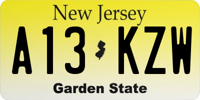 NJ license plate A13KZW