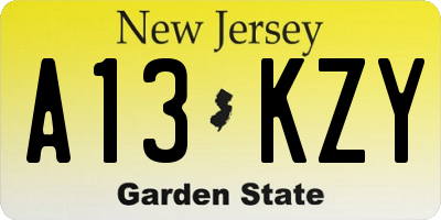 NJ license plate A13KZY