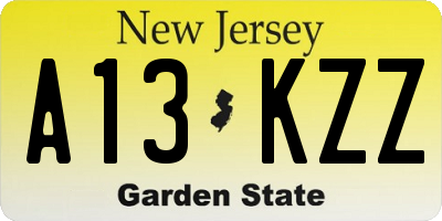 NJ license plate A13KZZ