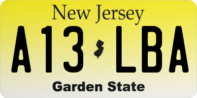 NJ license plate A13LBA
