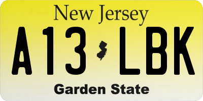 NJ license plate A13LBK