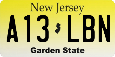 NJ license plate A13LBN