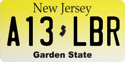 NJ license plate A13LBR