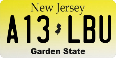 NJ license plate A13LBU