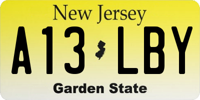 NJ license plate A13LBY
