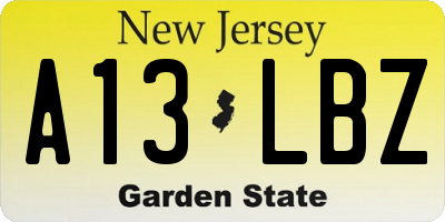 NJ license plate A13LBZ