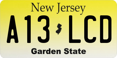 NJ license plate A13LCD