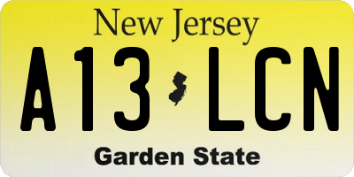 NJ license plate A13LCN