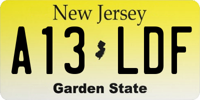 NJ license plate A13LDF