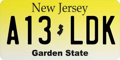 NJ license plate A13LDK