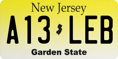 NJ license plate A13LEB