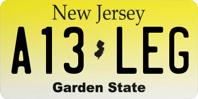 NJ license plate A13LEG