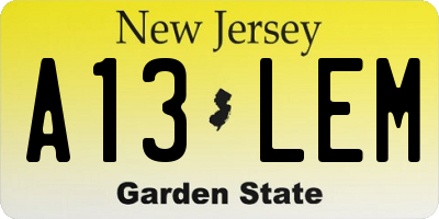 NJ license plate A13LEM