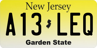 NJ license plate A13LEQ