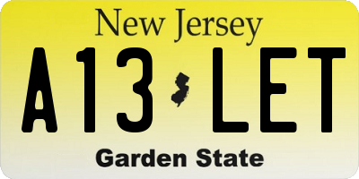 NJ license plate A13LET