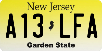 NJ license plate A13LFA