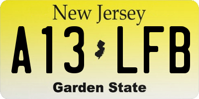 NJ license plate A13LFB